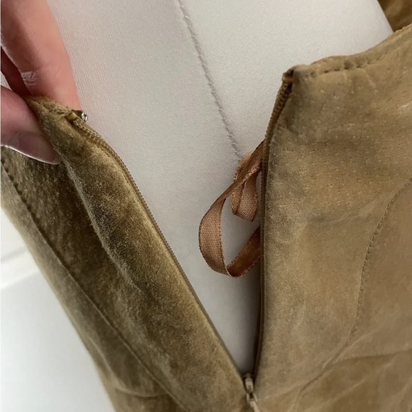 Genuine suede Size 12 skirt lined panelled sections Camel Tan Midi Y2K 00s 90s - Picture 4 of 12